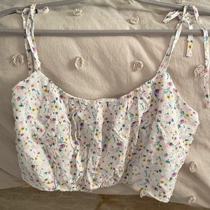Self tie floral cropped tank top